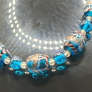 Murano Venetian Candy Wrap Blue Glass Gold & White Swirls  Multi Color Garland
